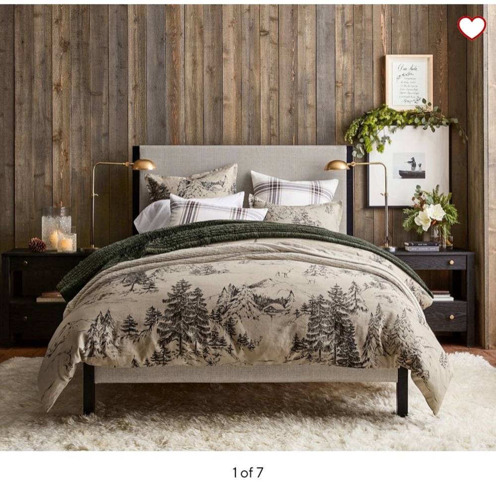 Brand new Pottery Barn Rustic Forest Queen duvet cover and 2 standard pillows
